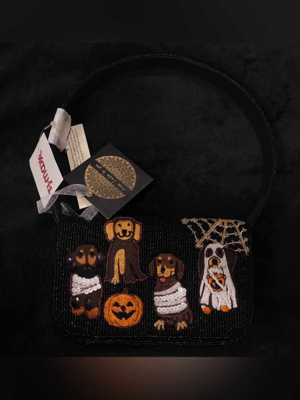 Halloween dachshund dogs in costumes fully beaded shoulder bag viral